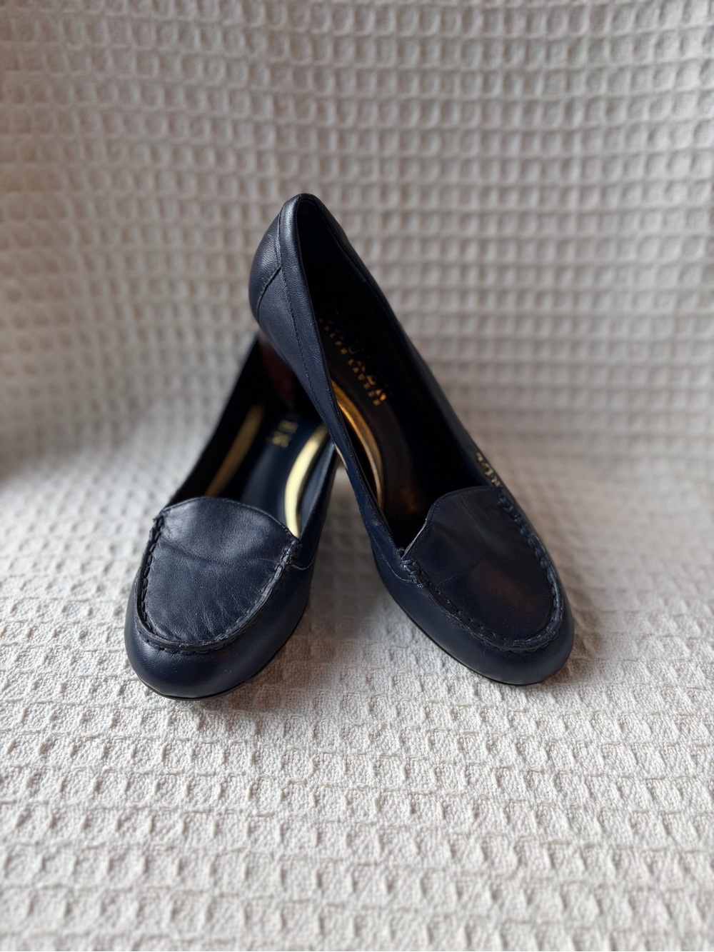 Lauren Ralph Lauren Women’s Navy Leather Loafer Block Heel Pumps Size 5 1/2